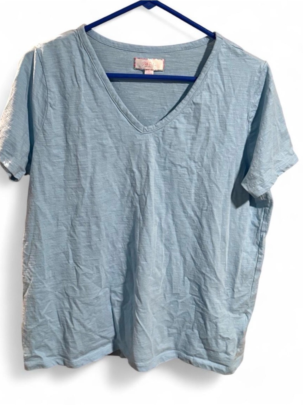 Stella Parker Women's Light Blue V-Neck Short Sleeve Tee